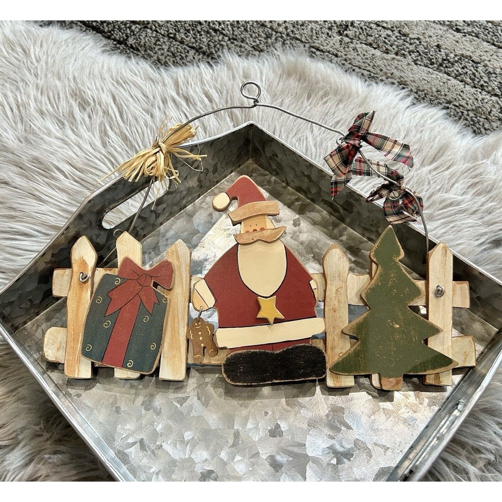 Holiday Vintage Style Wooden Hanging Santa Decor